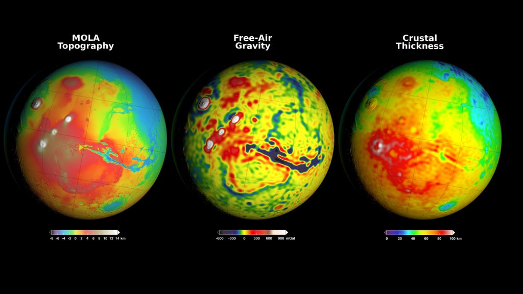 Mapa de anomalías gravitacionales en Marte