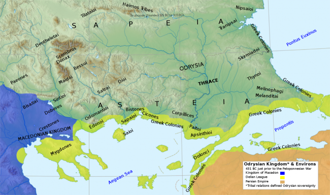 Mapa de la expansión y tribus tracias en la Antigüedad